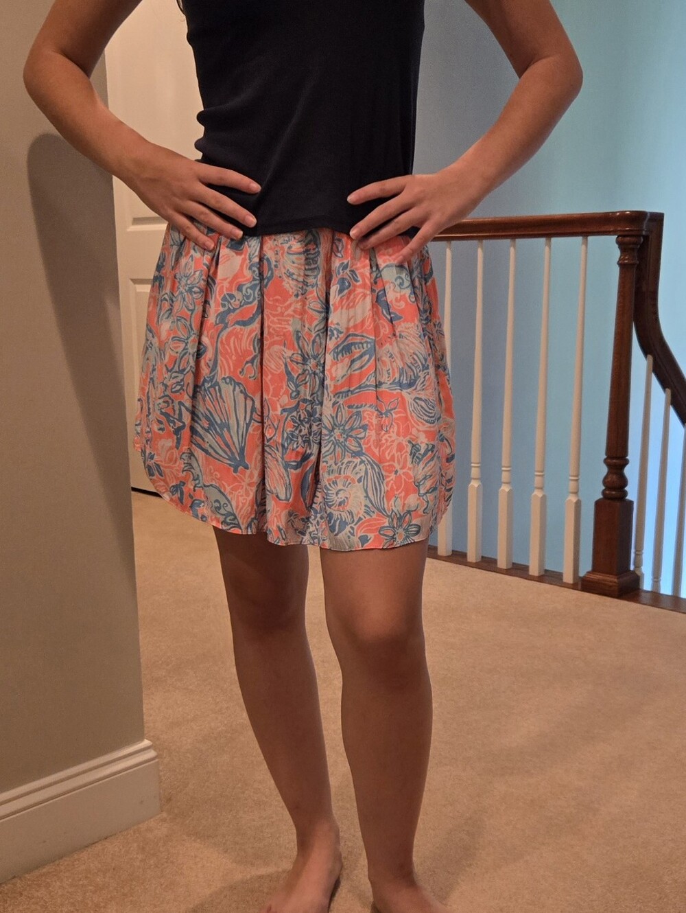 🌸 Lilly Pulitzer Solina  Coral and Light Blue Pleated Mini Skirt - Size 00